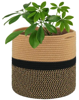 Immagine prodotto di Vaso da fiori con inserto, 30 cm, nero/marrone, in cotone intrecciato. Cesto portaoggetti per piante da interno e decorazioni per la casa