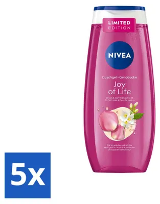 Zdjęcie produktu dla 5 sztuk żelu pod prysznic NIVEA Joy of Life o zapachu róż i jaśminu, pojemność 250 ml – zestaw ekonomiczny