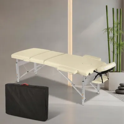 Obrázok produktu pre Masážny stôl 3 zóny hliníkový krém Terapeutická lavica Kozmetický stôl Mobilný skladací