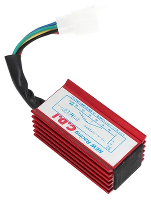 Obrázok produktu pre Modul riadiacej jednotky Racing CDI Box s 5-pinovým konektorom (červený) pre motokrosové štvorkolky, motokáry, motokrosové motorky, motocykle, terénne vozidlá (ATV) a skútre s horizontálnym motorom s objemom 50, 70, 90, 110 a 125 cm³