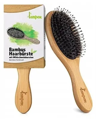 Produktbild von Bambus-Haarbürste mit Wildschweinborsten für sanfte Pflege