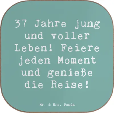Produktbild von Mr. & Mrs. Panda Tischuntersetzer Spruch 37. Geburtstag Lebensfreude - Meeresbrise - Geschenk, liebevoll, Alter, unterleger, Freude am Leben, gläseruntersetzer, Jubiläum
