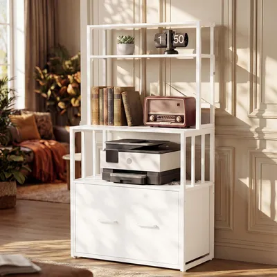 Produktbild von Aktenschrank mit Schublade, Aktenschrank mit Bücherregal, Aufbewahrungsschrank, 75 × 35 × 135 cm, Weiß