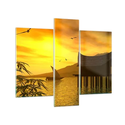 Produktbild von Bilder auf glas - Asien Berg Meer Felsen - 95x80cm - Glasbilder - Wandbilder - Kunstdruck - zum Aufhängen bereit - Wanddekoration aus Glas - Glas Bilder - Wandbild auf Glas - 3 Teile - GCB95x80-0363