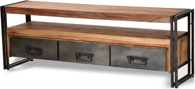 Produktbild von SIT Möbel TV-Lowboard aus Akazie natur | 3 Schubladen und 1 Fach | Gestell Altmetall antikschwarz | B 160 x T 40 x H 55 cm | 09275-01 | Serie PANAMA