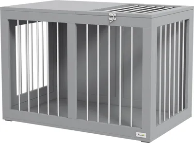 Produktbild von Hundekäfig Für Zuhause, Hundehütte, Haustierkäfig Für Mittelgroße Hunde, Hundebox Mit Türen, Hundehaus, Transportkäfig, Grau, 80 X 50 X 56,5 Cm