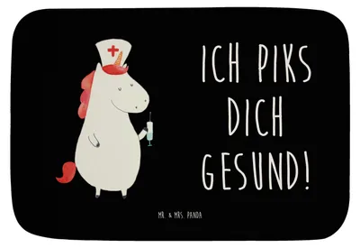Produktbild von Mr. & Mrs. Panda Badvorleger Einhorn Krankenschwester - Schwarz - Geschenk, Krankenpfleger, Badematte, Ärztin, Unicorn, Krankenpflegerin, Krankenhaus, duschmatte