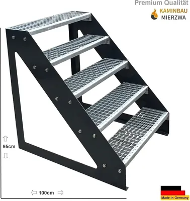Immagine prodotto di Scala autoportante in acciaio grigliato a 5 gradini zincata e verniciata a polvere color antracite - (L x P x A) 101cm x 140cm x 95cm