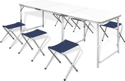 Produktbild von Klappbarer Campingtisch mit 4 Hocker Höhenverstellbar 180x60 cm