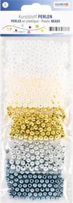 Produktbild von Wachsperlen-Set 6 mm weiß silber gold 500 Stück