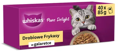 Zdjęcie produktu dla Whiskas Pure Delight Adult 40x85g Drobiowe Frykasy Mokra Karma Dla Dorosłych Kotów 4 Smaki W Galaretce