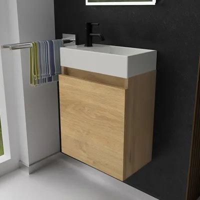 Produktbild von Alpenberger Gäste WC Waschbecken mit Unterschrank 45 cm | Badezimmerschrank Schmal | Badmöbel Set Waschplätze für Kleine Bäder | Waschbeckenunterschrank