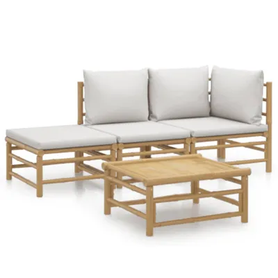 Obrázek produktu pro vidaXL 4dílná zahradní lounge souprava se světle šedými polštáři Bamboo