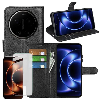 Immagine prodotto di Custodia per cellulare + vetro protettivo per Xiaomi 17 Ultra: custodia a libro in Pelle finta 9H