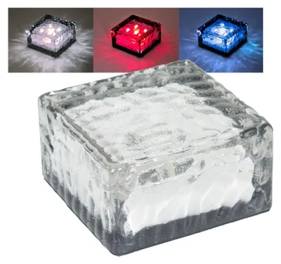 Produktbild von 3er Set LED Solarleuchten rot weiss blau in Eiswürfelform