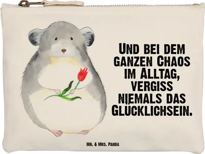 Produktbild von Mr. & Mrs. Panda Kulturtasche Chinchilla Blume Größe M - Weiß - Geschenk, Liebeskummer, Chaos, Glücklichsein, Kosmetiktasche, Schlampermäppchen, Stoffbeutel, Kulturbeutel