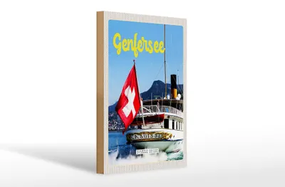 Produktbild von Holzschild Reise 20x30cm Genfersee Schweiz Lasuisse Schiff