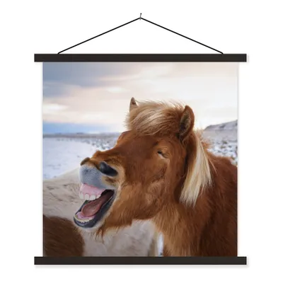 Produktbild von MuchoWow® Textilposter Pferd - Strand - Braun 90x90 cm mit schwarzem Rahmen - Magnetisches