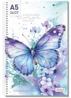 Produktbild von Schulstuff Schüler-Timer Spiralbindung 2026/2027 / A5 / Butterfly / Häfft-Verlag