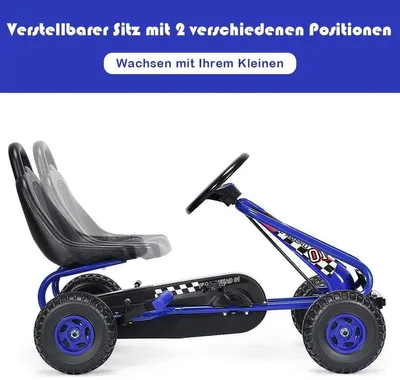 Immagine prodotto di Macchinina a pedali go-kart - Blu - Sedile regolabile e freno a mano - Adatta a bambini dai 3 ai 6 anni