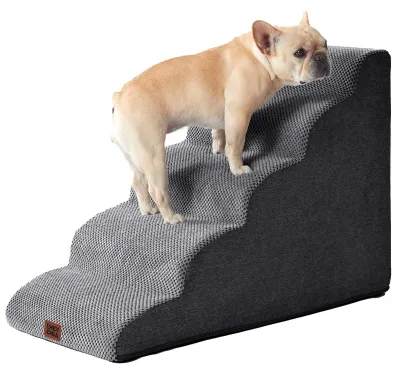 Haustiertreppe 5 Stufen, Schaumstoff, für Bett & Sofa, 40x84x57 cm, Grau