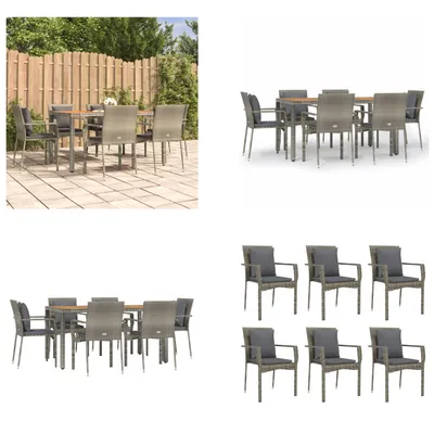 Produktbild von vidaXL 7 tlg. Garten Essgruppe mit Kissen Grau Poly Rattan - Garten Essgruppe - Garten Essgruppen - Essgruppe - Essgruppe Terrasse