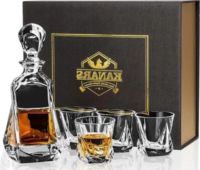 Image de Coffret de décantation pour whisky 650 ml + 4 verres de 210 ml – Cognac, vodka – Cadeau