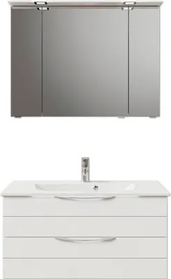 Produktbild von Pelipal Badmöbel-Set Sunline 300 BxHxT 97 x 200 x 48 cm Frontfarbe weiß hochglanz mit Waschtisch Mineralmarmor Griff chr