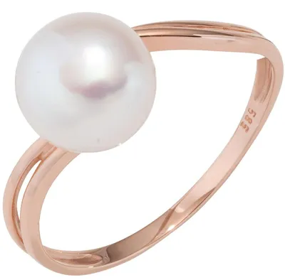 Produktbild von Ring Damenring mit Süßwasser-Zuchtperle weiß 585 Gold Rotgold Perlenring Innenumfang 56mm Ø17.8mm