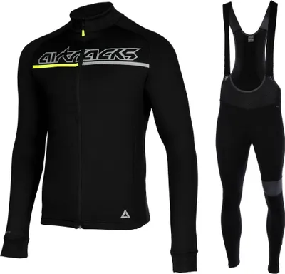 Produktbild von Airtracks Winter Radtrikot Set Pro Team: Thermo Fahrradtrikot+Radhose XXL - schwarz-grau
