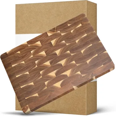 Produktbild von Schneidebretter Set, Akazienholz, Stirnholz, mit Antirutschfüßen und Griffen, für Küche
