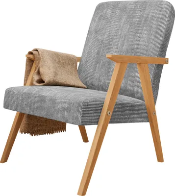 Produktbild von Sessel Petra klassische Sessel Retro im minimalistischen Stil Scandinavian Holz Farbe: Poso 55 – hellgrau