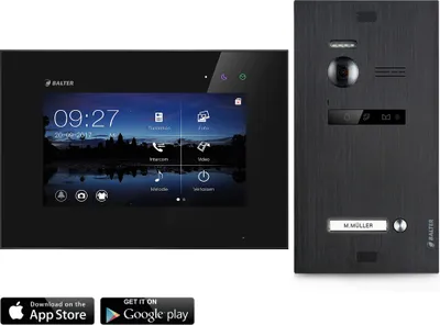 Produktbild von Video Türsprechanlage mit Smartphone App für 1 Familienhaus, Schwarz, 1x Monitor, Balter EVO WLAN Schwarz