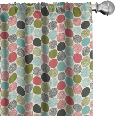 Image de ABAKUHAUS Rideaux colorés, voilages, cercles abstraits et pois griffonnés Style rétro Mode amusante Enfantin Mignon Mignon, 2 pièces 75 x 225 cm, multicolore