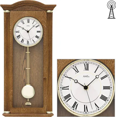 Produktbild von AMS Funk-Pendeluhr mit Schlag, Funkpendelwerk 4/4 Westminster/BimBam Schlag. Automatische Nachtabschaltung., 28x64x10cm, 5014/4