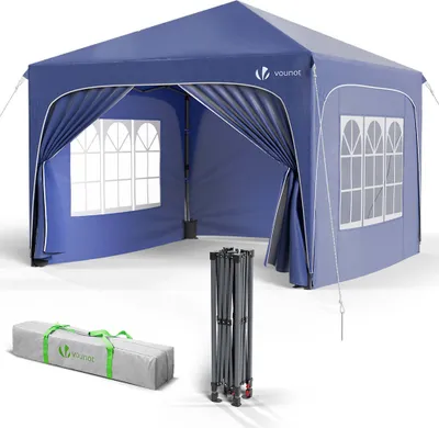 Produktbild von VOUNOT® Pavillon 3x3m mit 4 Seitenteilen & 4 Sandsäcke, Pop Up Faltpavillon, Wasserdicht, Faltbar Gartenzelt Partyzelt, Blau