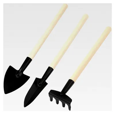 Produktbild von 3-teiliges Mini-Gartengeräte-Set - Kleine leichte Harke und Schaufel für Mini-Pflanzen, Sukkulenten, Topfpflanzen und Bonsai