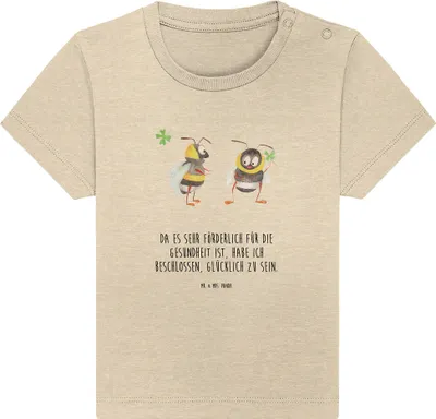 Produktbild von Mr. & Mrs. Panda Organic Baby Shirt Hummeln Kleeblatt 6. - 12. Monat - Natural Raw - Geschenk, Biene, Spruch Positiv, Kleinkind T-Shirt, Baumwolle, Babyshirt, , Deko