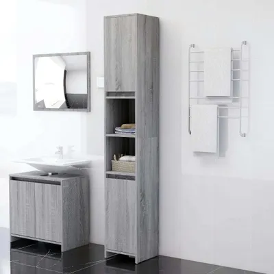 Produktbild von "im Angebot" Badezimmerschrank Grau Sonoma 30x30x183,5 cm Holzwerkstoff - Badezimmer CC21233