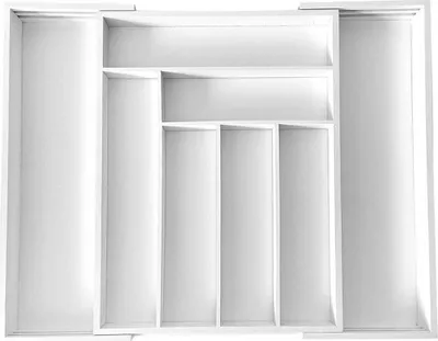 An empty white cutlery organizer inside a drawer.
