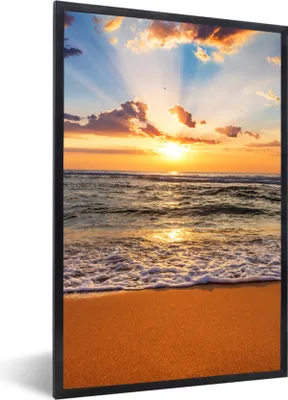 Produktbild von MuchoWow® Gerahmtes Poster Strand - Sonnenuntergang - Meer - Wolken - Horizont 40x60 cm - Poster mit Schwarzem Bilderrahmen Wandposter Rahmen Foto Bilder - Papierdruck - Wandbilder