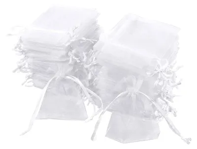 Productafbeelding van 100 Stuks Witte Organzaschenkzakjes 7 x 9 cm, Geschenkverpakking en Decoratie
