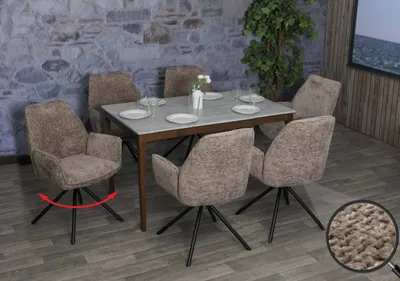Produktbild von 6er-Set Esszimmerstuhl HWC-G67, Küchenstuhl Stuhl mit Armlehne, drehbar Auto-Position, Chenille  MVG  braun