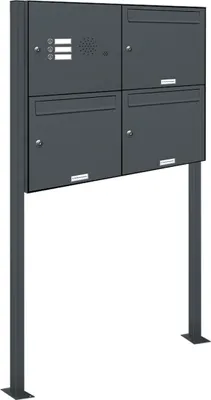 Produktbild von 3er Briefkasten Standanlage Freistehend RAL 7016 Anthrazit Klingel