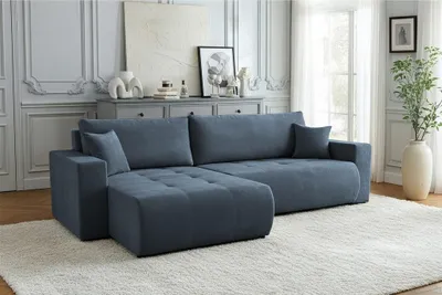 Produktbild von Ecksofa Schlafsofa Sofa ARMARI in Stoff Wind Dunkelblau Ottomane Rechts