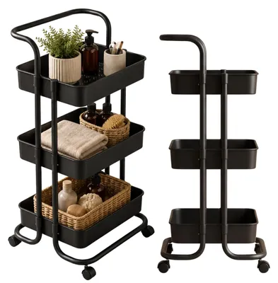 Obrázek produktu pro Kuchyňský vozík 3patrový na kolečkách, 37 x 43 x 89 cm - černý