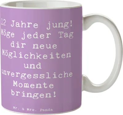 Produktbild von Mr. & Mrs. Panda Kaffeetasse Spruch 12. Geburtstag - Lavendeltraum - Geschenk, handgefertigte Geschenke, feiern, Feier, Kaffeebecher, Kindergeburtstag, neue Möglichkeiten