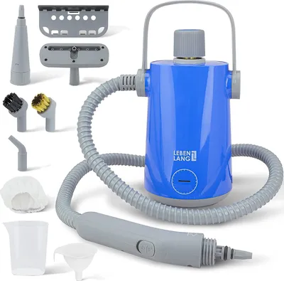 Produktbild von LEBENLANG Dampfreiniger Handgerät Steam Cleaner - 1000W & 300ml mit 9 Zubehör | Polsterreiniger Gerät | Polster handdampfreiniger Polstermöbel Fugenreiniger für bad fliesen | Premium Dampf Reiniger…