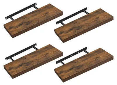 Obrázok produktu pre Sada štyroch nástenných políc – závesné – vintage hnedá – MDF/oceľ – 20 x 60 x 3,8 cm – nosnosť 10 kg