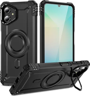 Obrázek produktu pro Magnetické pouzdro pro Samsung Galaxy A06, robustní vojenské ochranné pouzdro s kamerovým kroužkem stojánkem Černý